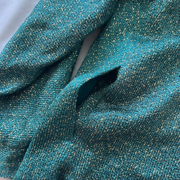 Vintage Teal Sparkly Button Up Jacket Hoodie with Shoulder Pads - Picture 11 of 12